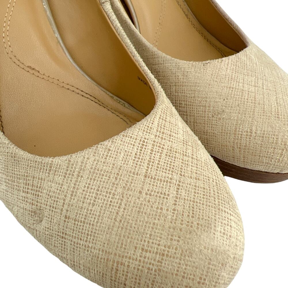 Tahari (7.5) Sophia Cream Waxed Burlap Stacked Platform Stiletto Pump Heels - Picture 8 of 12